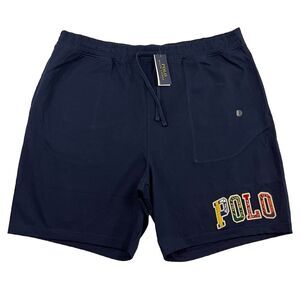 Polo Ralph Lauren Jersey Shorts Mens 3XB Navy Blue Fleece Spell Out Logo $125